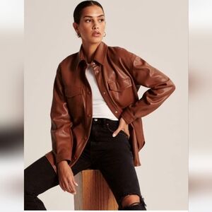 ABERCROMBIE Vegan Leather Snap Front Shacket. Cognac Brown. Small NWT